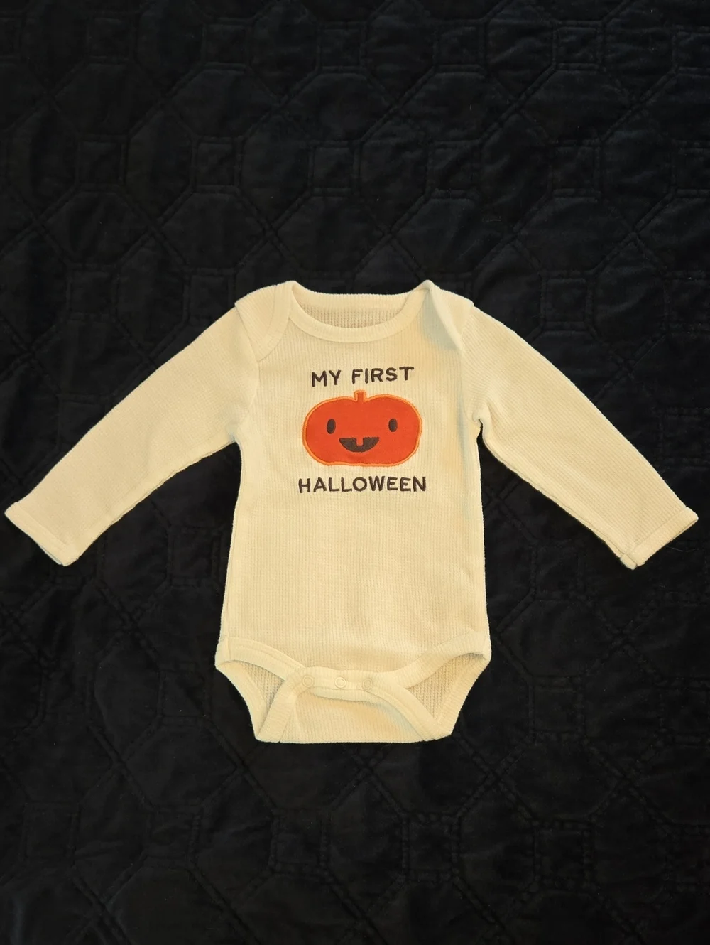 Chick Pea My First Halloween Pumpkin Long Sleeve Waffle Knit Onesie
